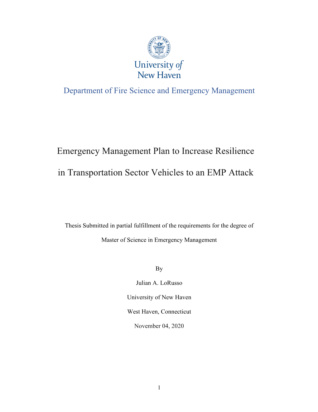 Emergency Management Plan to Increase Resilience in Transportation Sector Vehicles to an EMP Attack