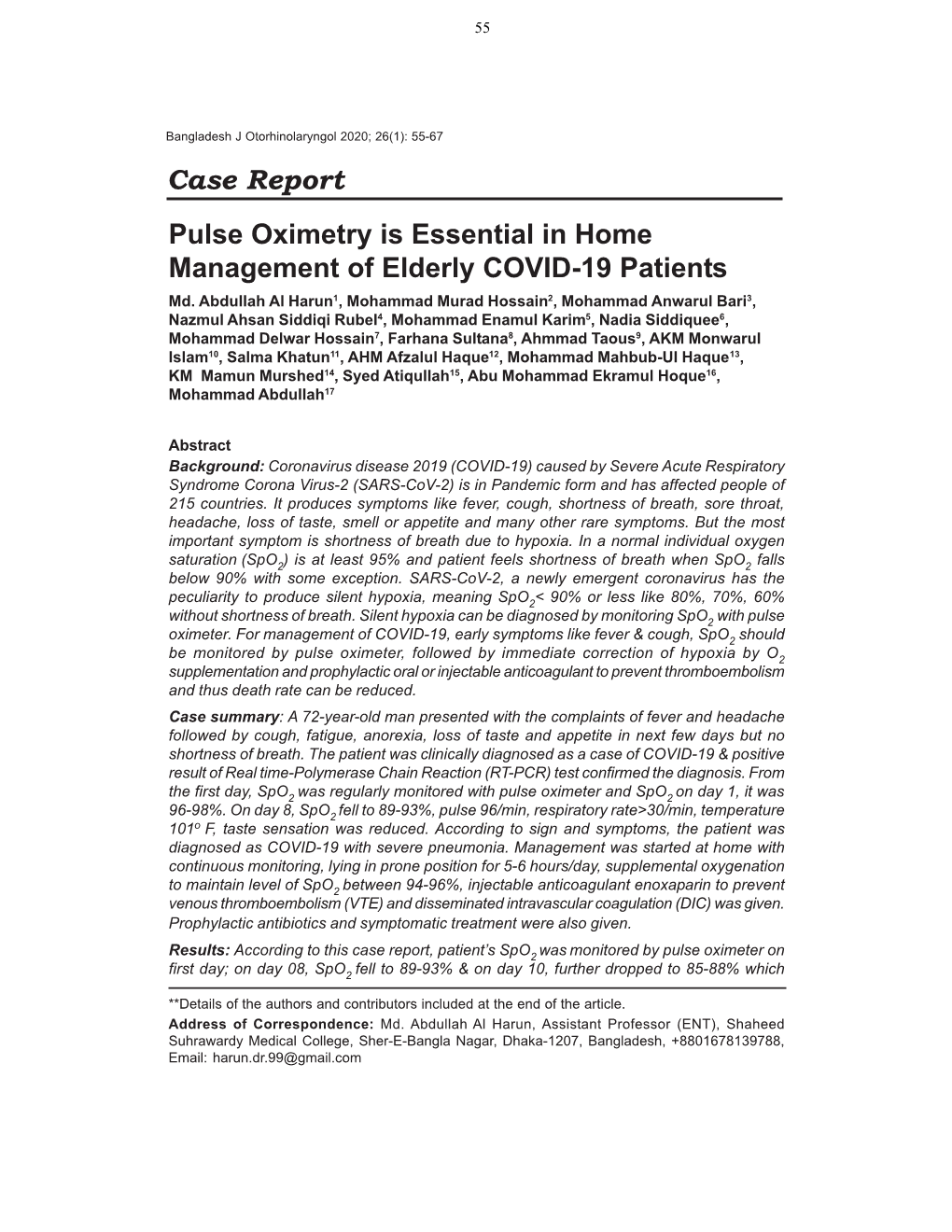 Pulse Oximetry Is Essential in Home Management of Elderly COVID-19 Patients Md