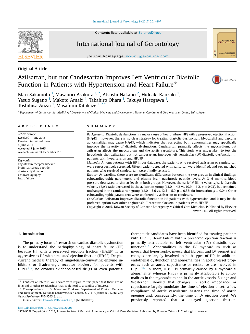 Azilsartan, but Not Candesartan Improves Left Ventricular Diastolic Function in Patients with Hypertension and Heart Failure*