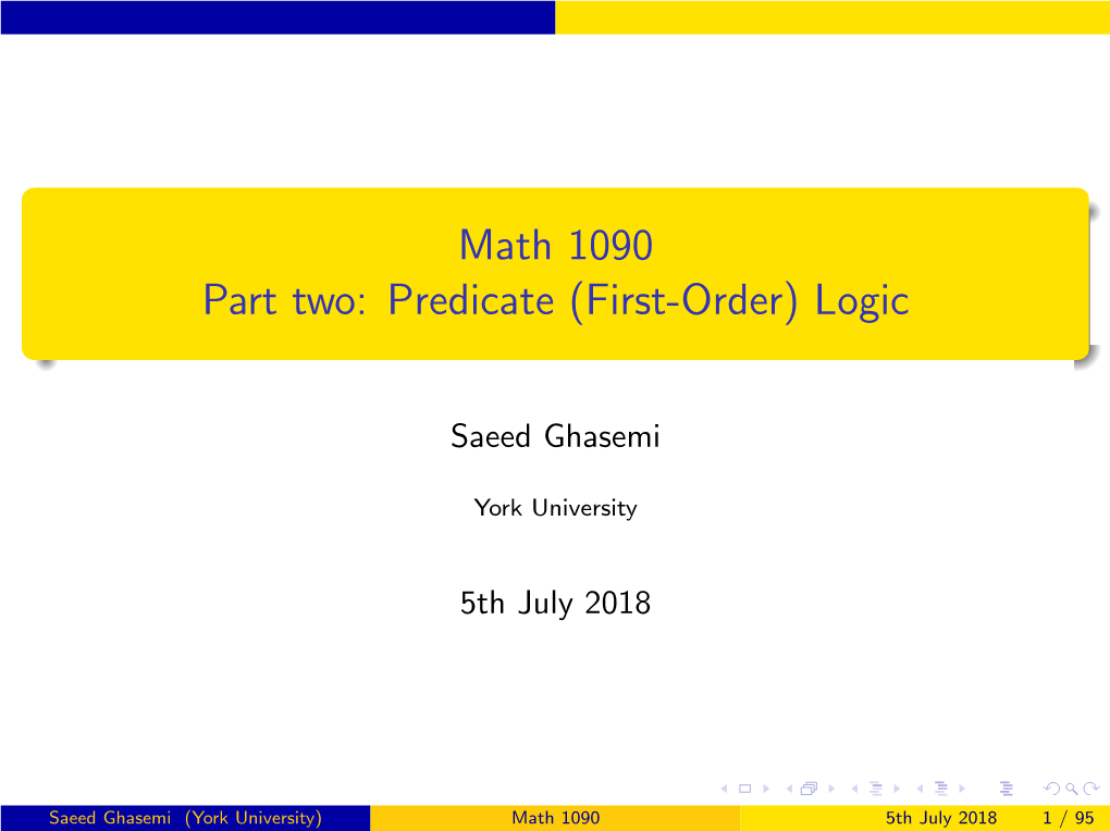 Math 1090 Part Two: Predicate (First-Order) Logic