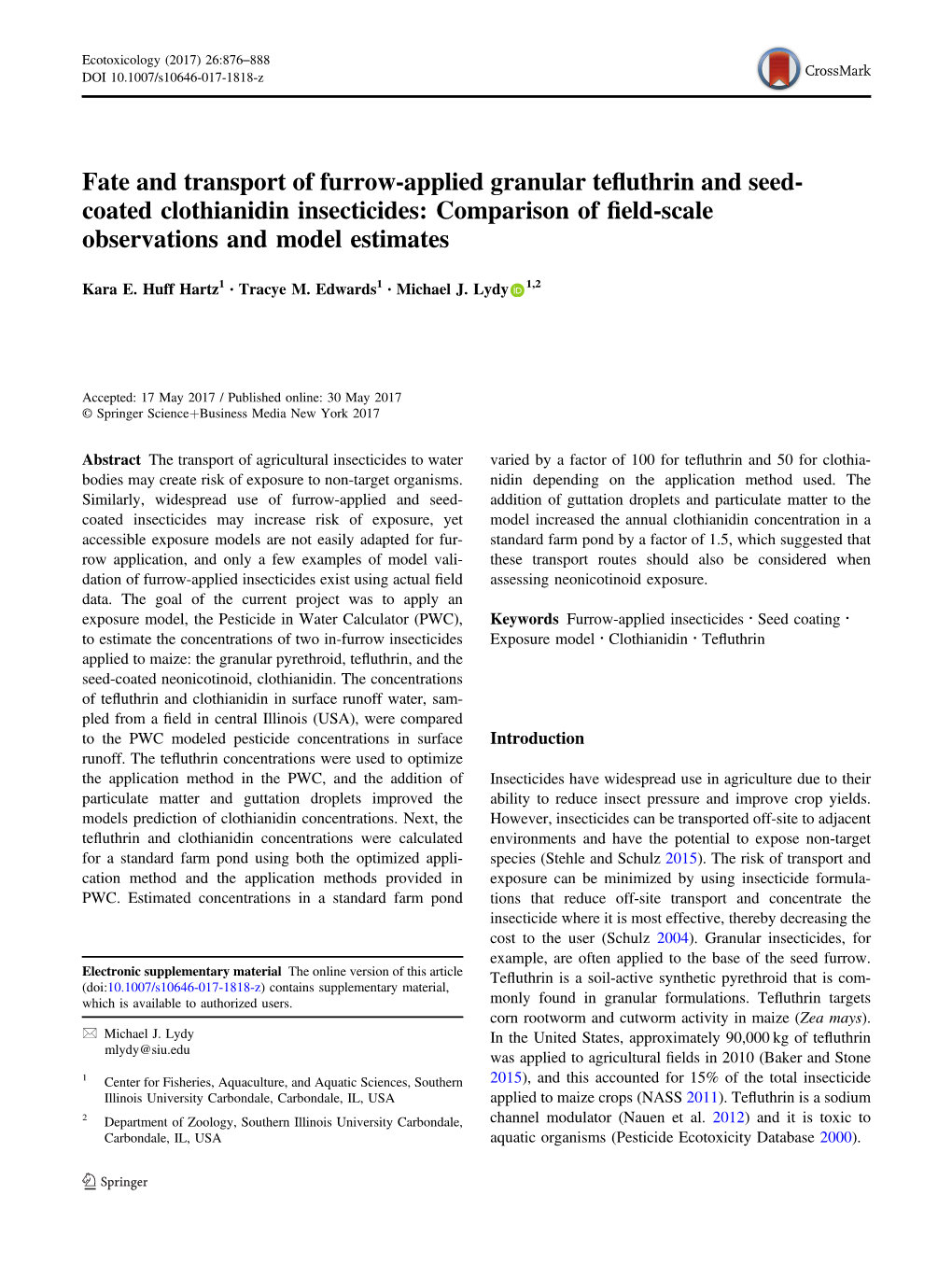 Fate and Transport of Furrow-Applied Granular Tefluthrin and Seed-Coated