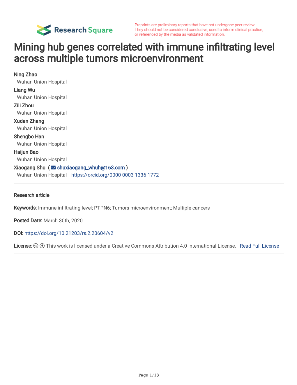 Mining Hub Genes Correlated with Immune Infiltrating Level Across