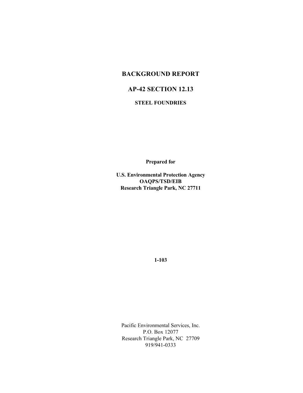 AP-42 12.13 Final Background Document for Steel Foundries