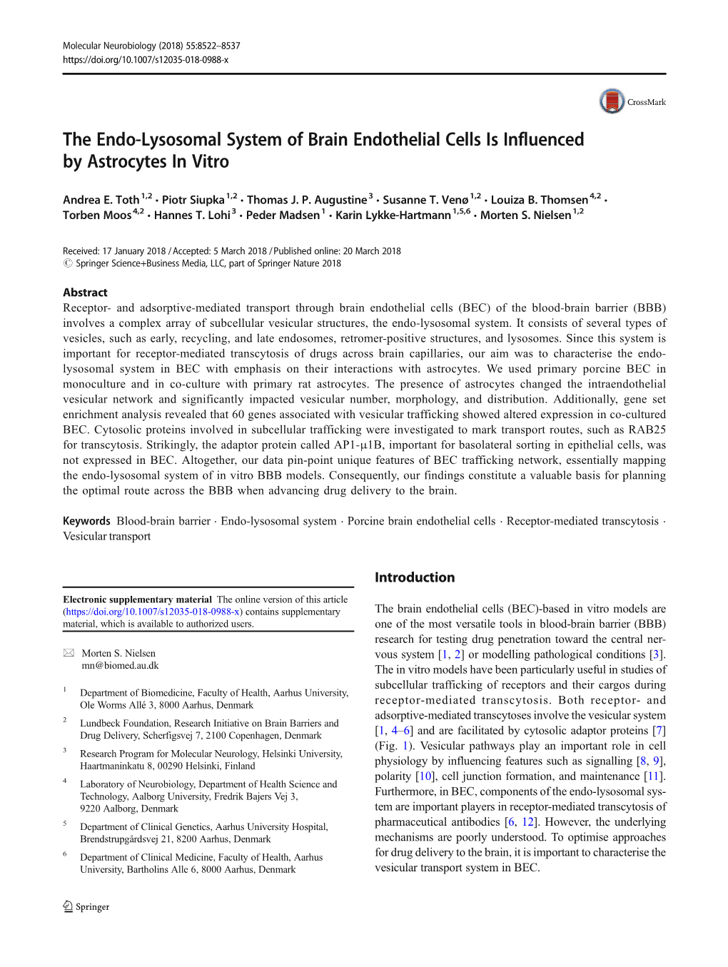 The Endo-Lysosomal System of Brain Endothelial Cells Is Influenced by Astrocytes in Vitro