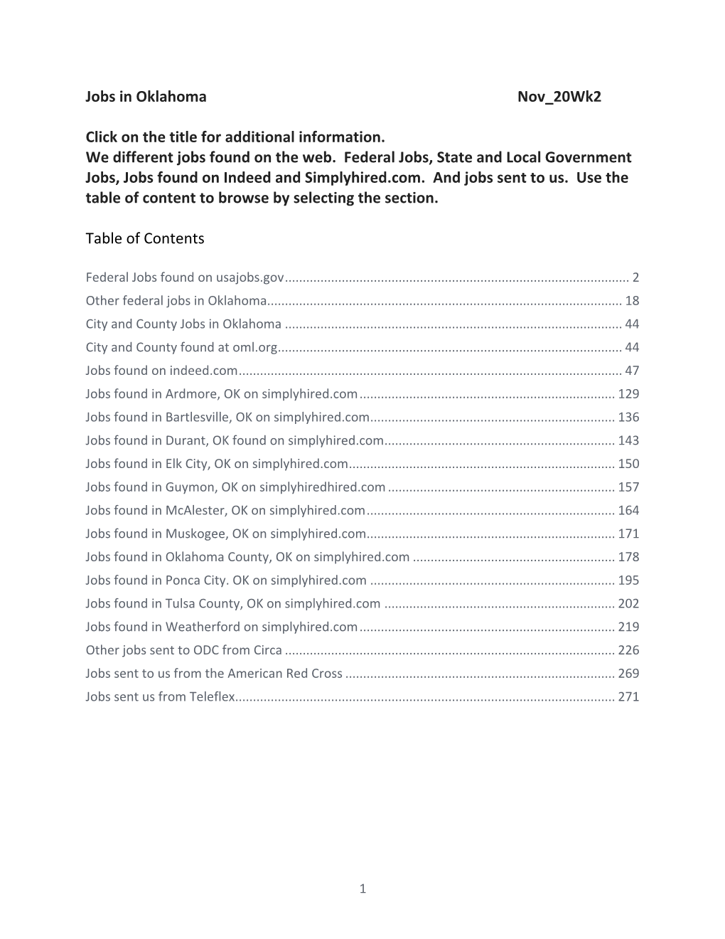 Jobs in Oklahoma Nov 20Wk2 Click on the Title for Additional Information