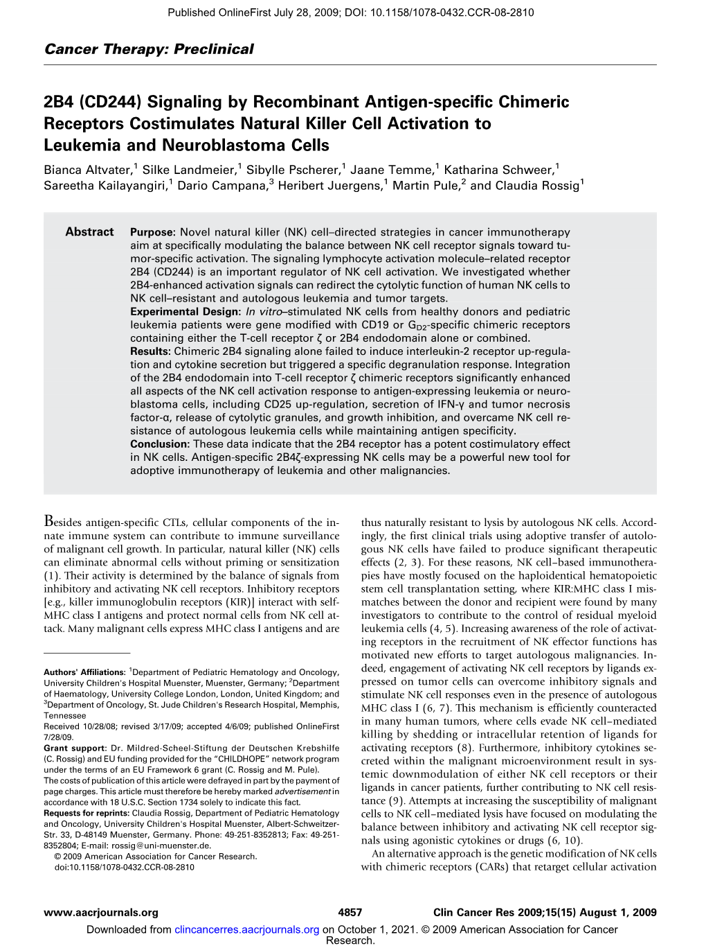 2B4 (CD244) Signaling by Recombinant Antigen-Specific Chimeric