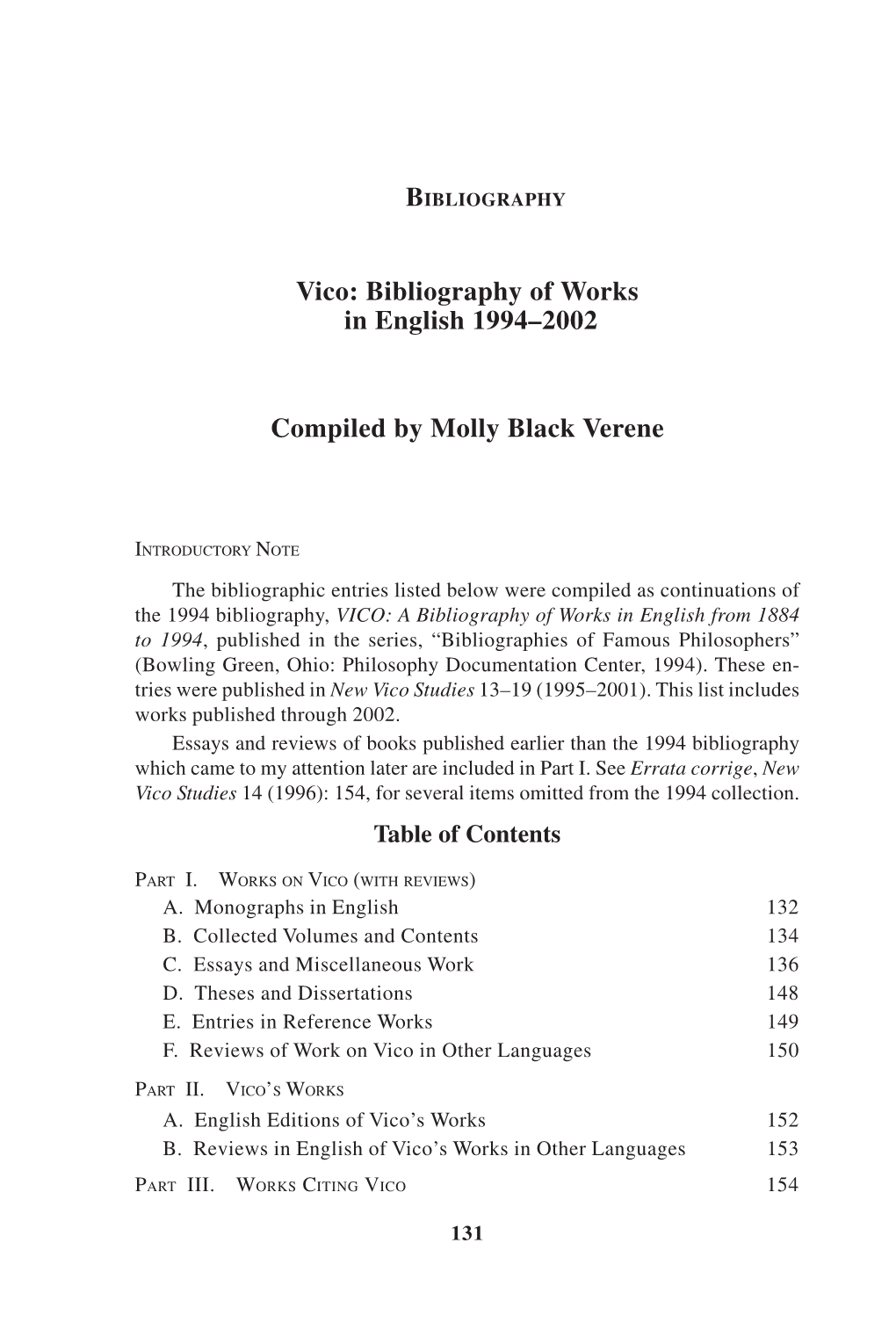 Vico: Bibliography of Works in English 1994–2002
