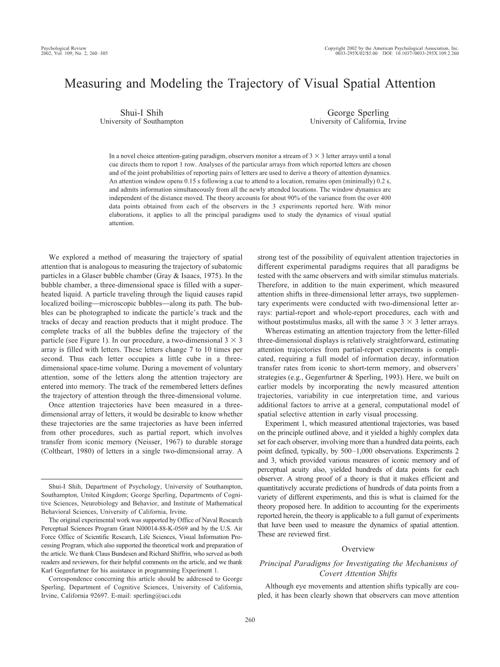 Measuring and Modeling the Trajectory of Visual Spatial Attention