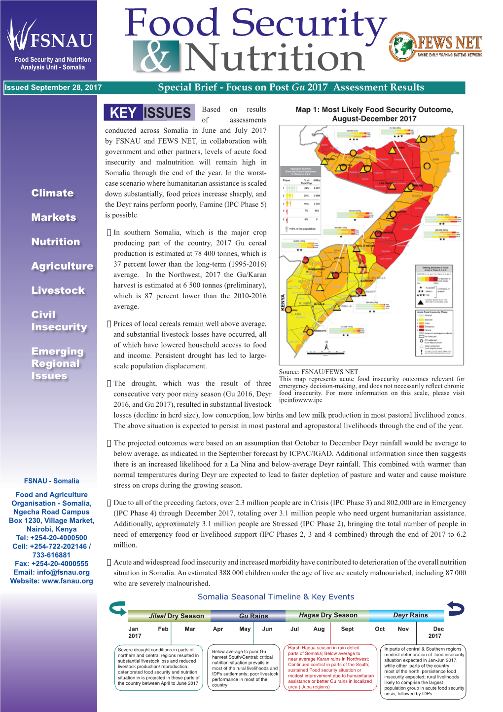 FSNAU Food Security and Nutrition Special Brief, September 2017