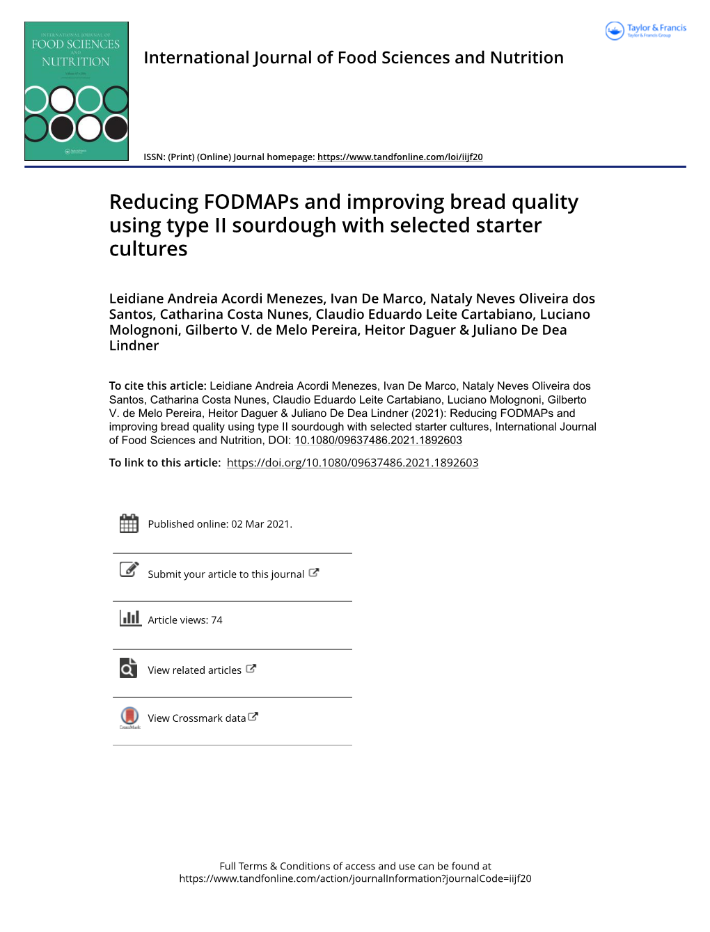 Reducing Fodmaps and Improving Bread Quality Using Type II Sourdough with Selected Starter Cultures