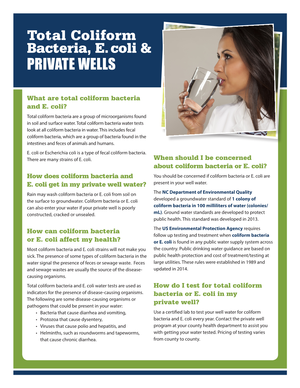 Total Coliform Bacteria, E. Coli & PRIVATE WELLS