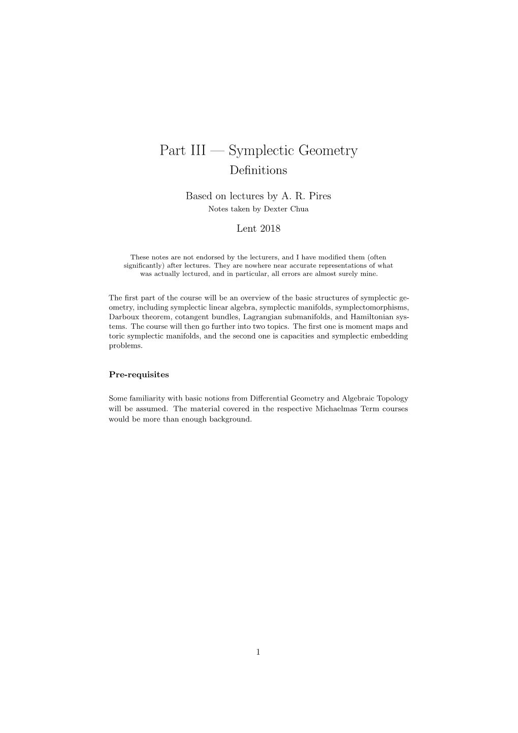 Symplectic Geometry Deﬁnitions