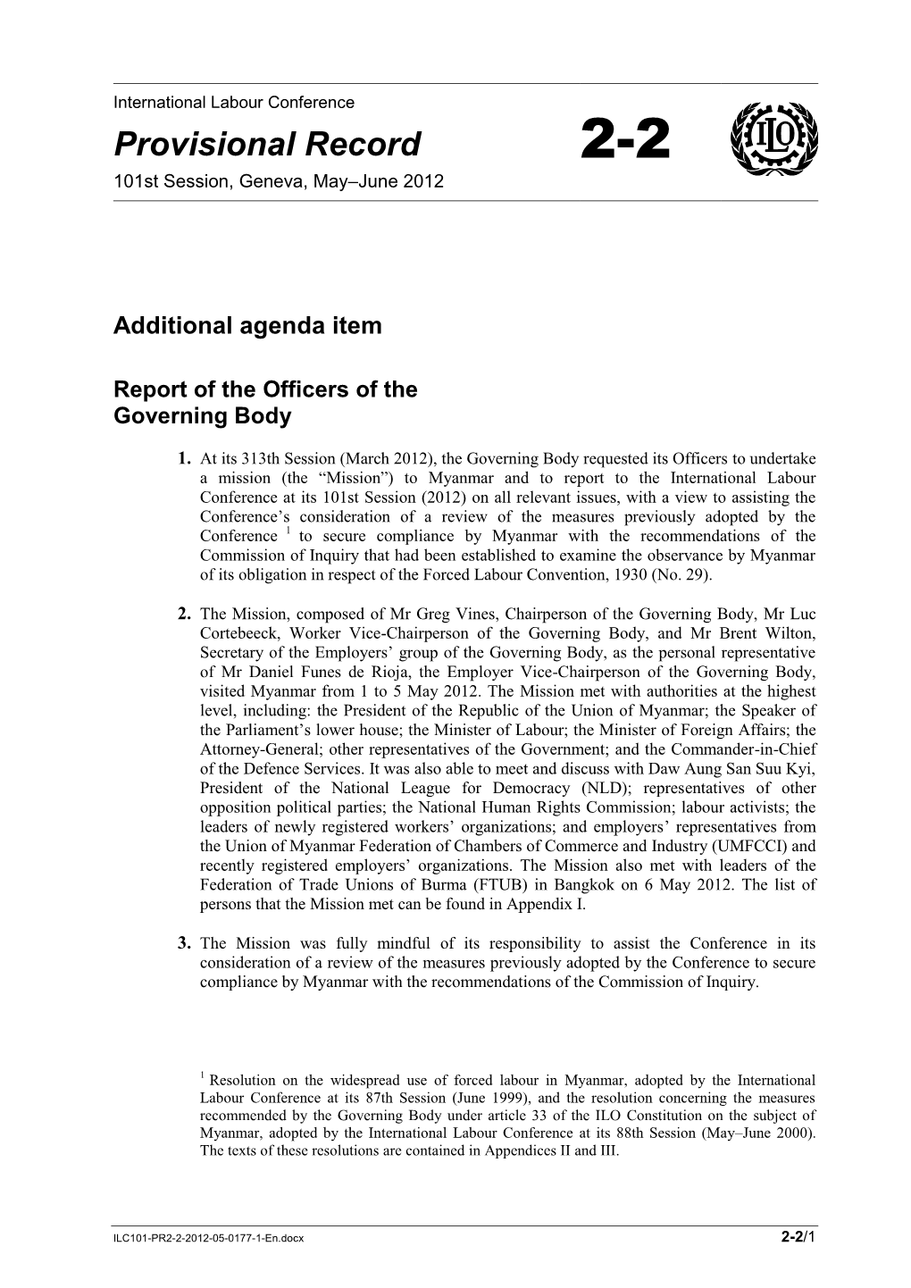 Additional Agenda Item, Report of the Officers of the Governing Bodypdf