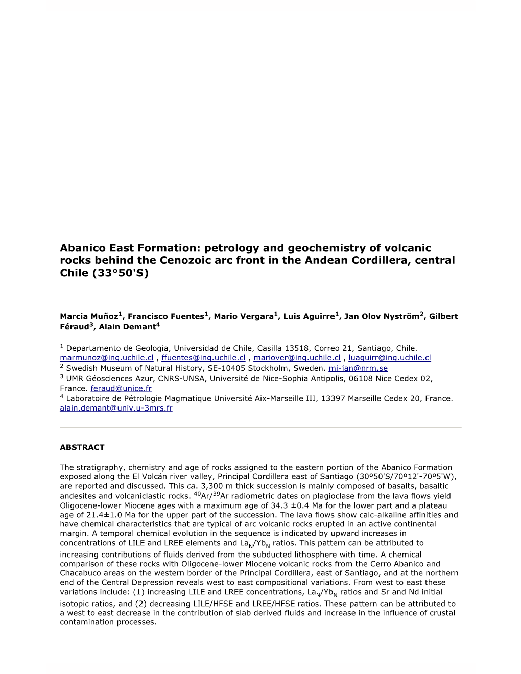 Petrology and Geochemistry of Volcanic Rocks Behind the Cenozoic Arc Front in the Andean Cordillera, Central Chile (33°50'S)