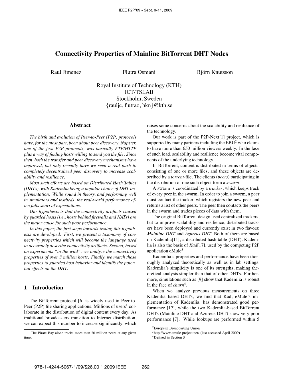 Connectivity Properties of Mainline Bittorrent DHT Nodes
