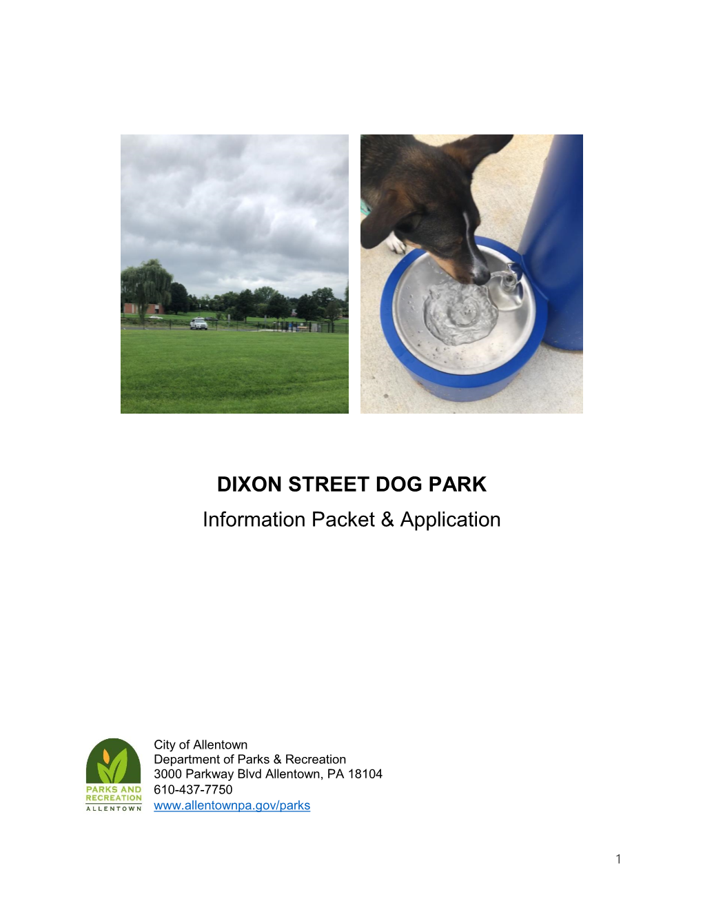 DIXON STREET DOG PARK Information Packet & Application