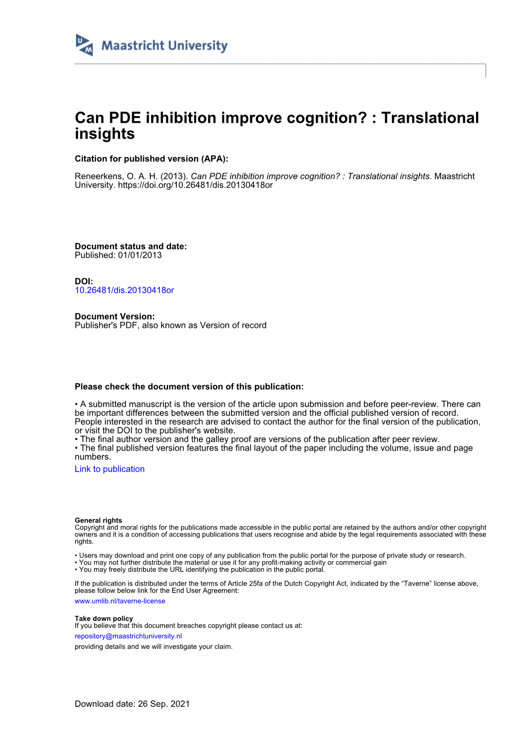 Can PDE Inhibition Improve Cognition? : Translational Insights