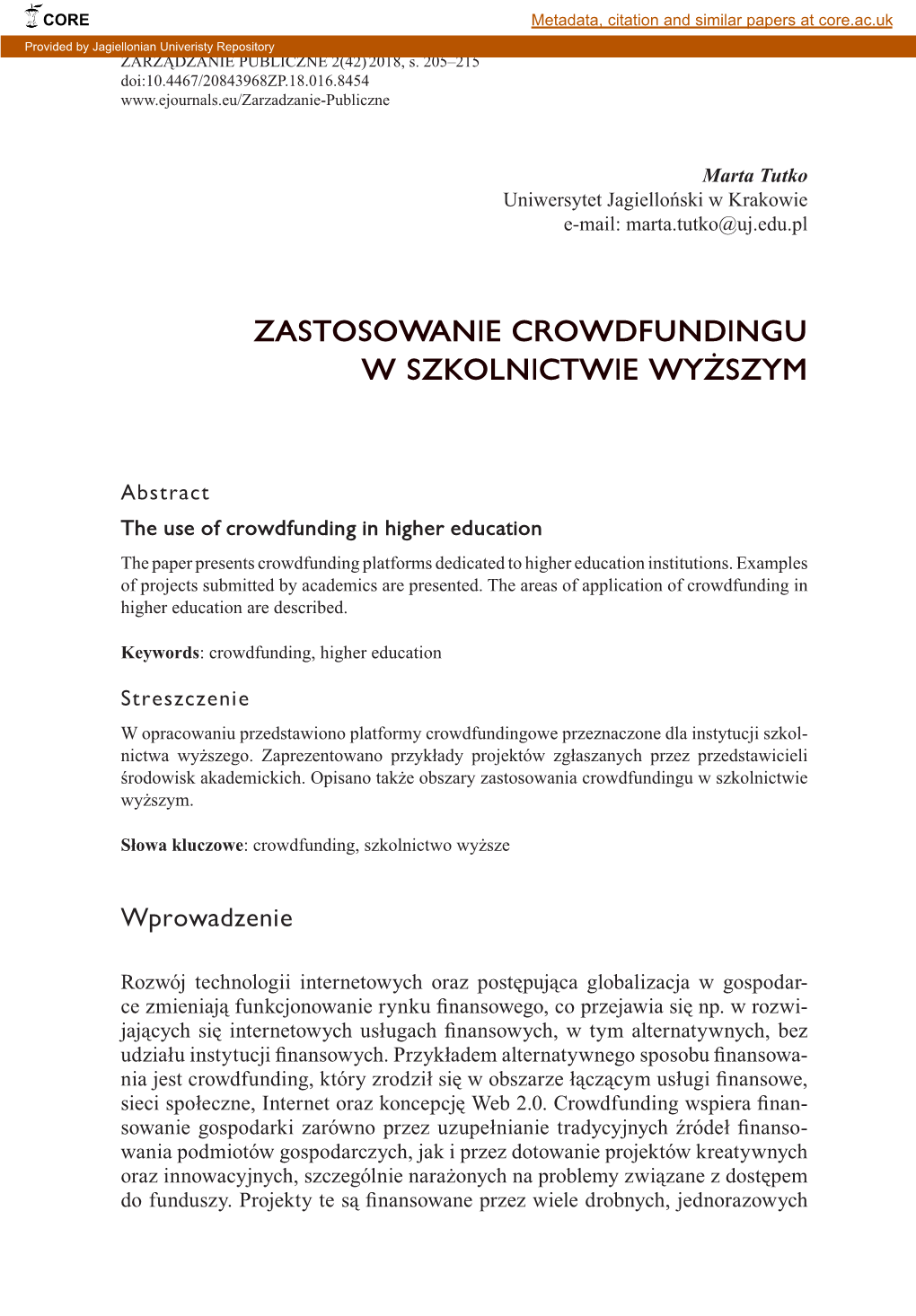 Zastosowanie Crowdfundingu W Szkolnictwie Wyższym