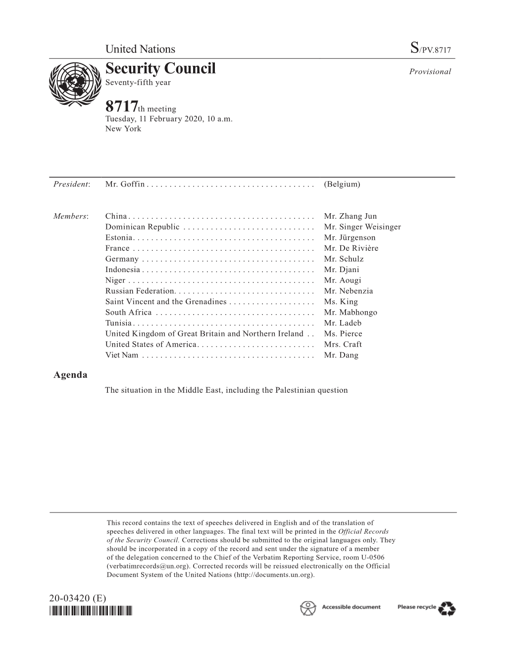 S/PV.8717 the Situation in the Middle East, Including the Palestinian Question 11/02/2020