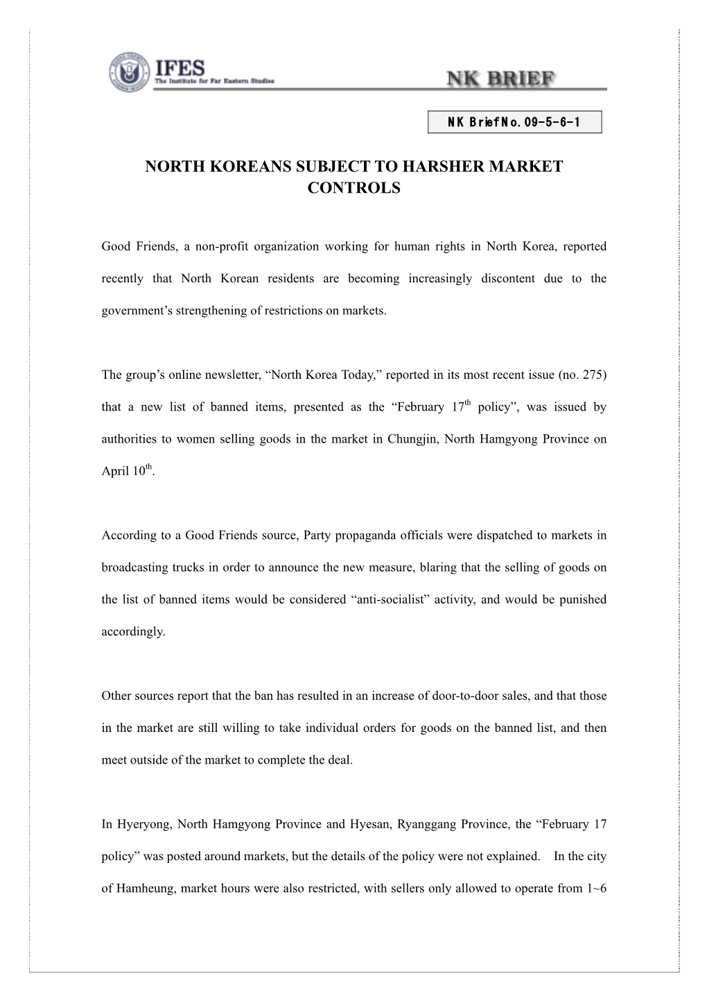 North Koreans Subject to Harsher Market Controls