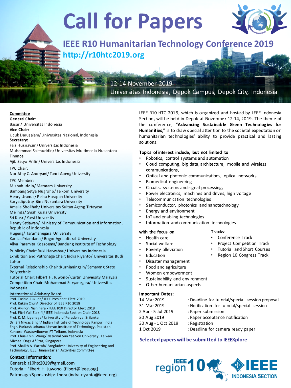 Call for Papers IEEE R10 Humanitarian Technology Conference 2019