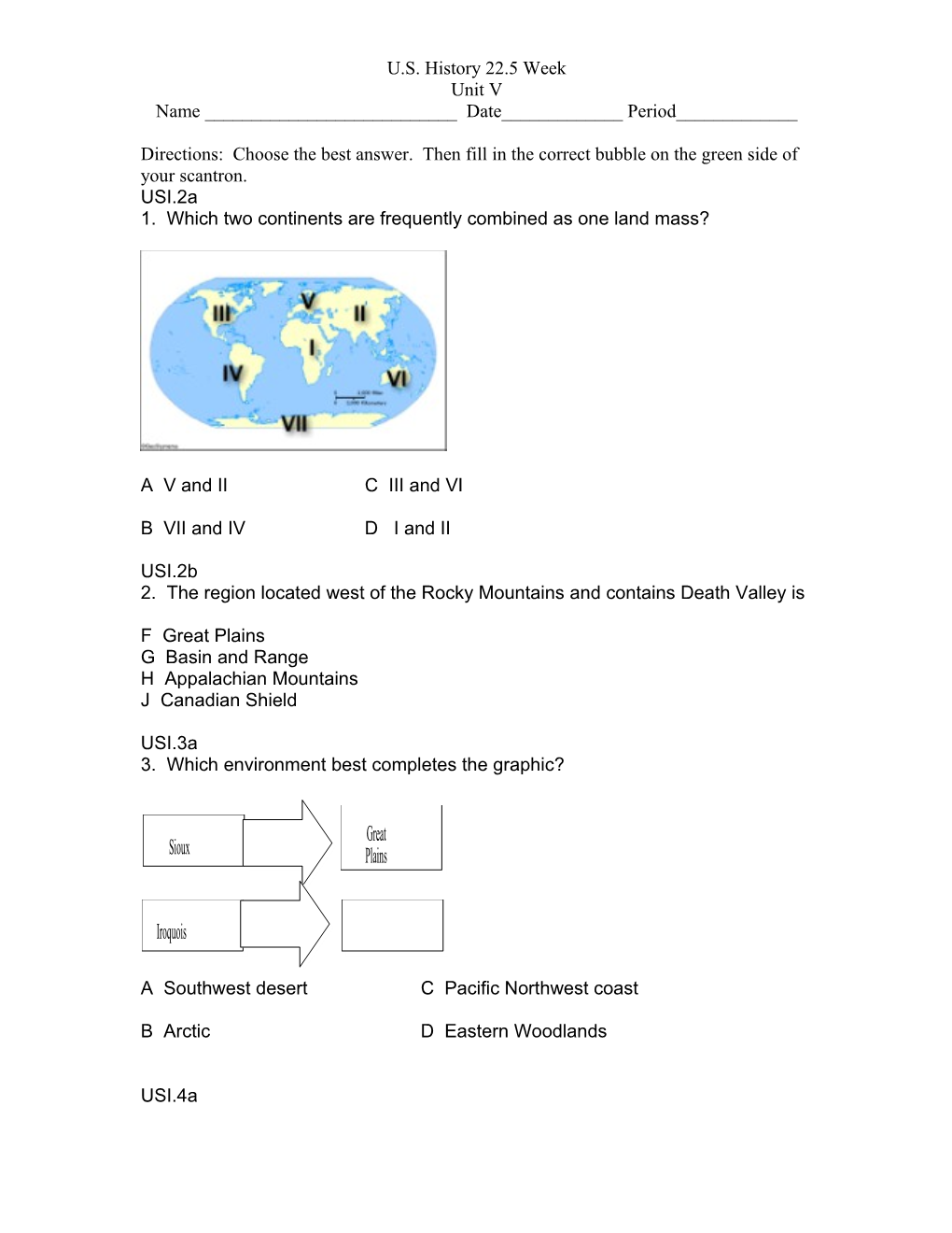 Use the Map to Answer Questions 1 and 2