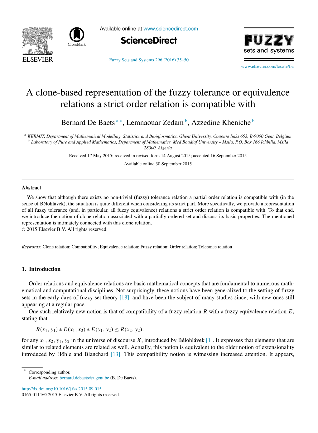 A Clone-Based Representation of the Fuzzy Tolerance Or Equivalence Relations a Strict Order Relation Is Compatible With