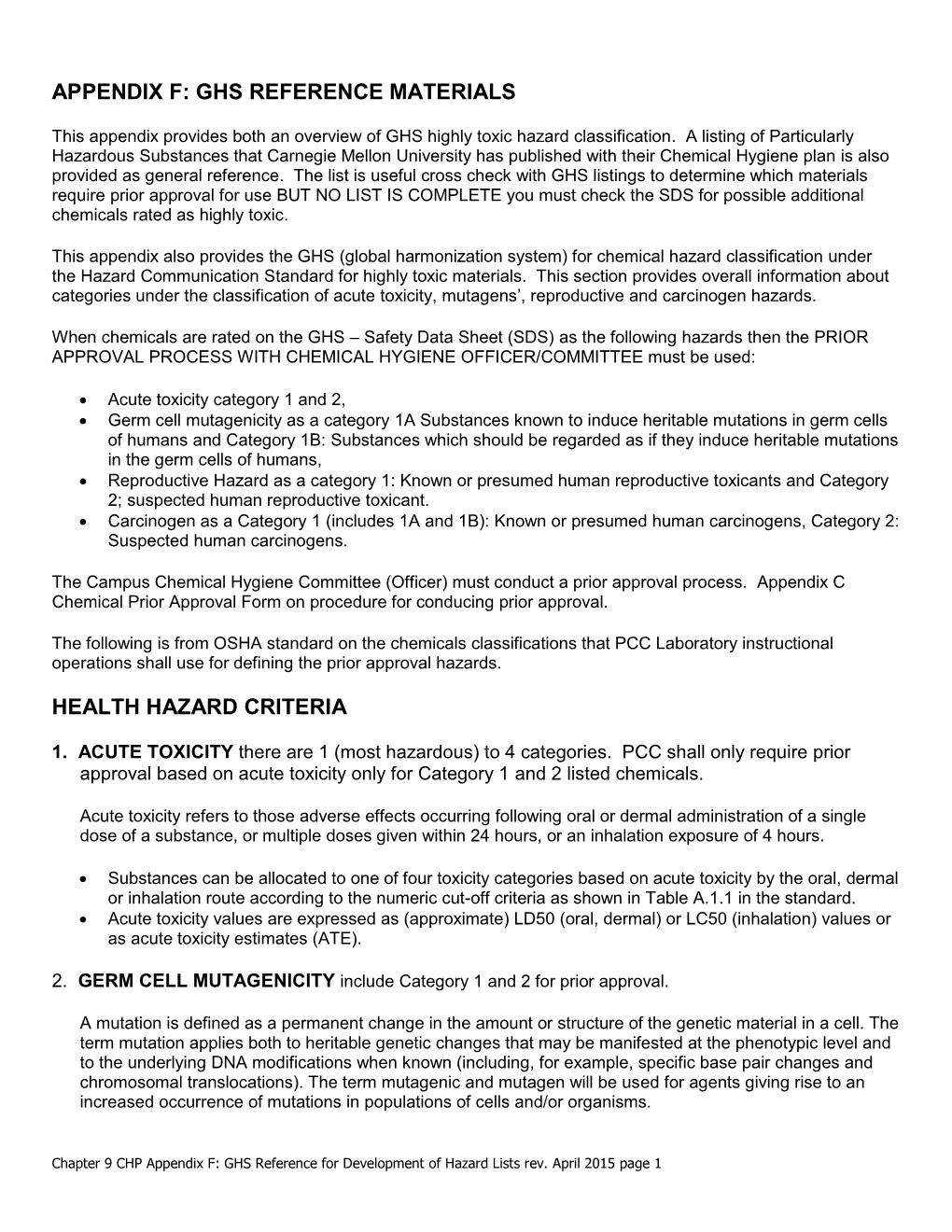 Ghs Reference Materials Health Hazard Criteria