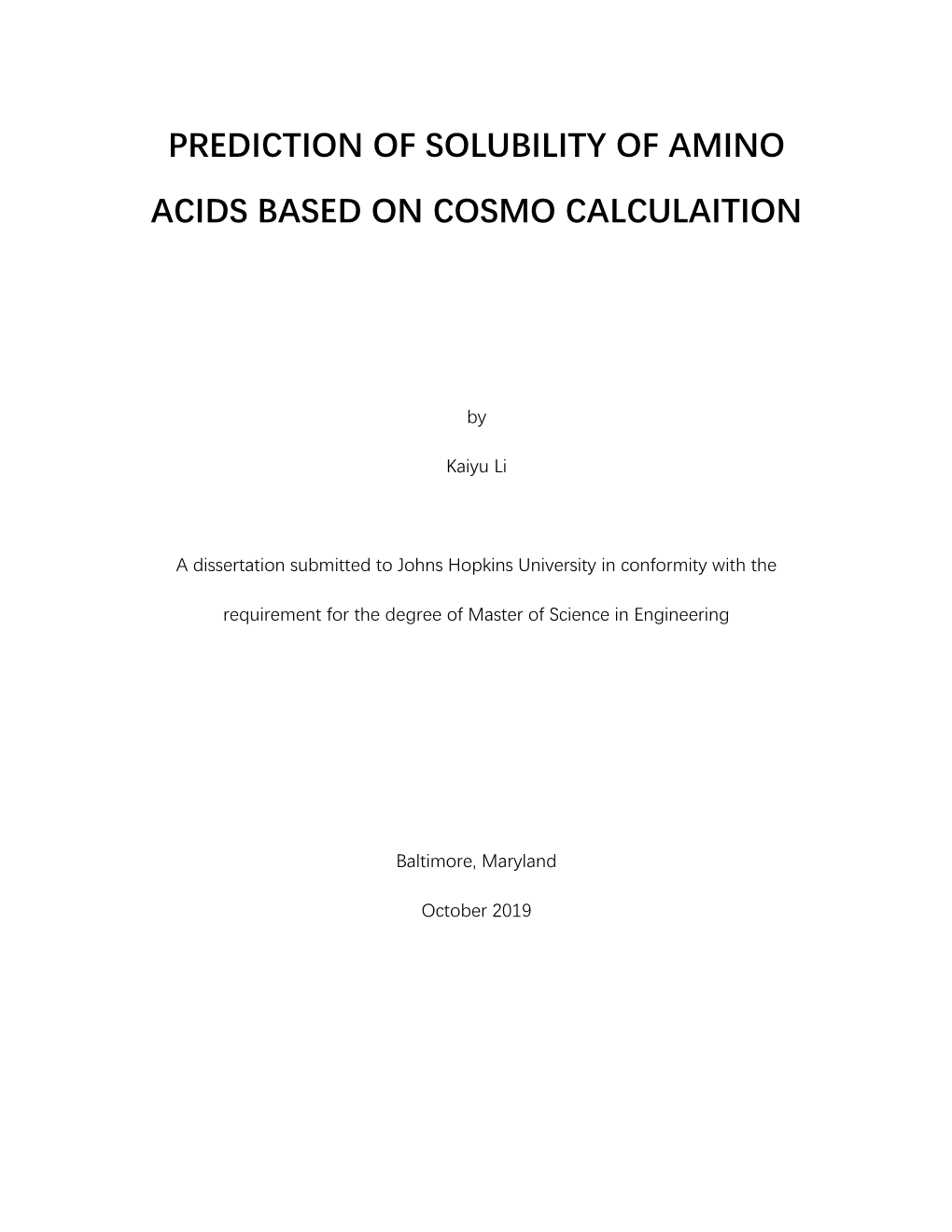 Prediction of Solubility of Amino Acids Based on Cosmo Calculaition