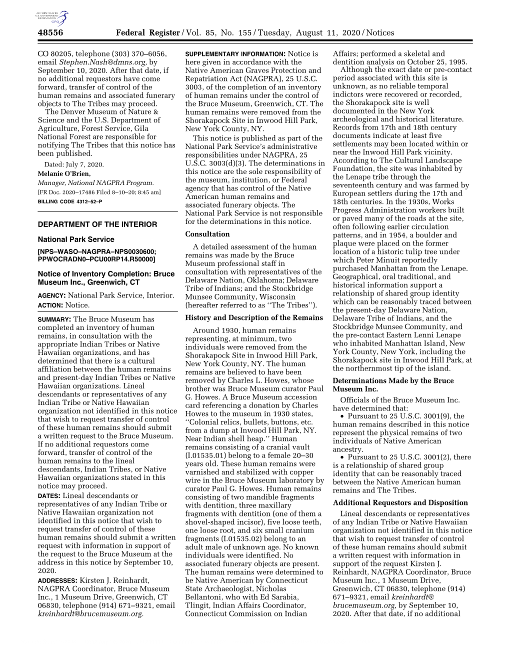 Federal Register/Vol. 85, No. 155/Tuesday, August 11, 2020