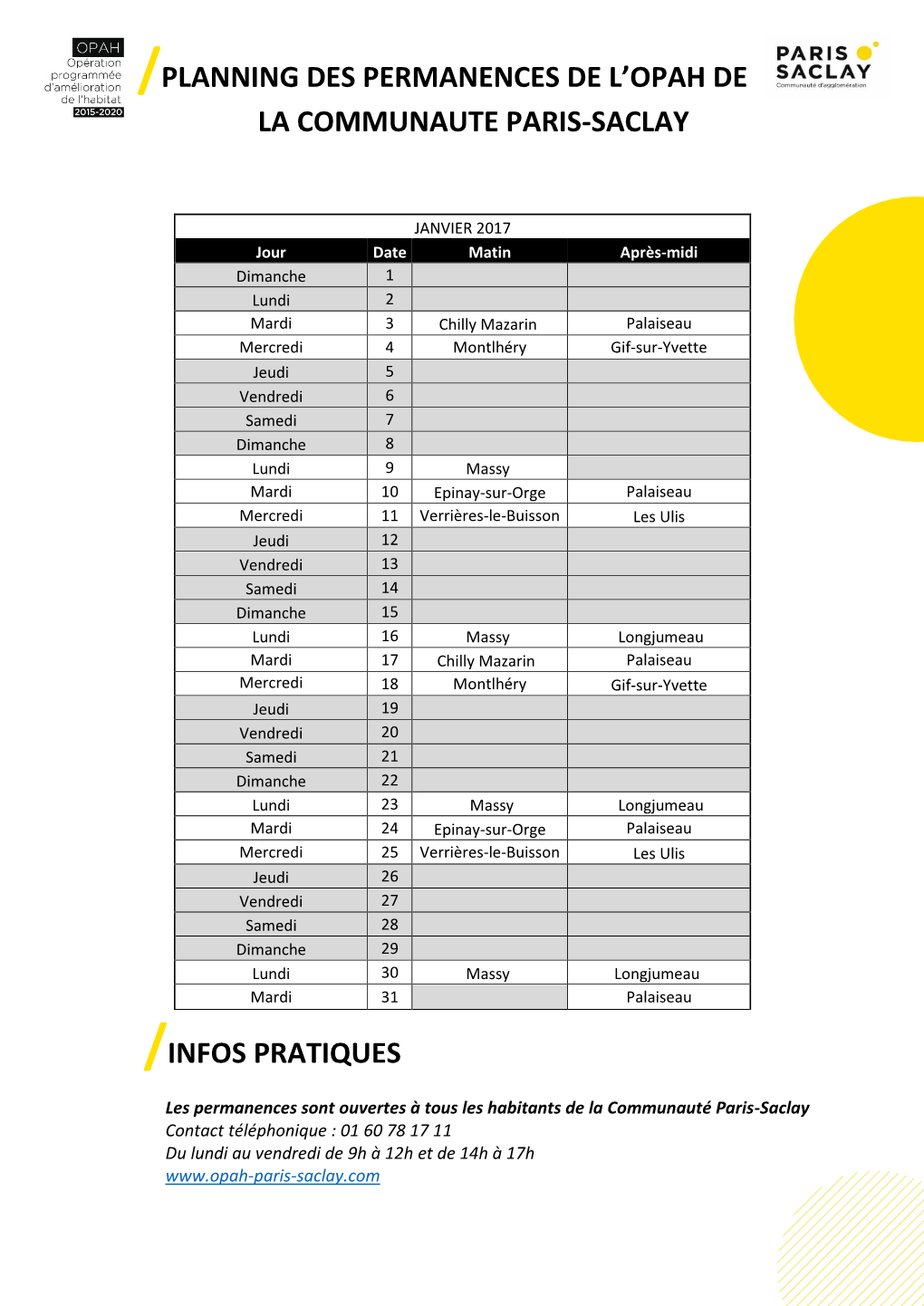 Planning Des Permanences De L'opah De La