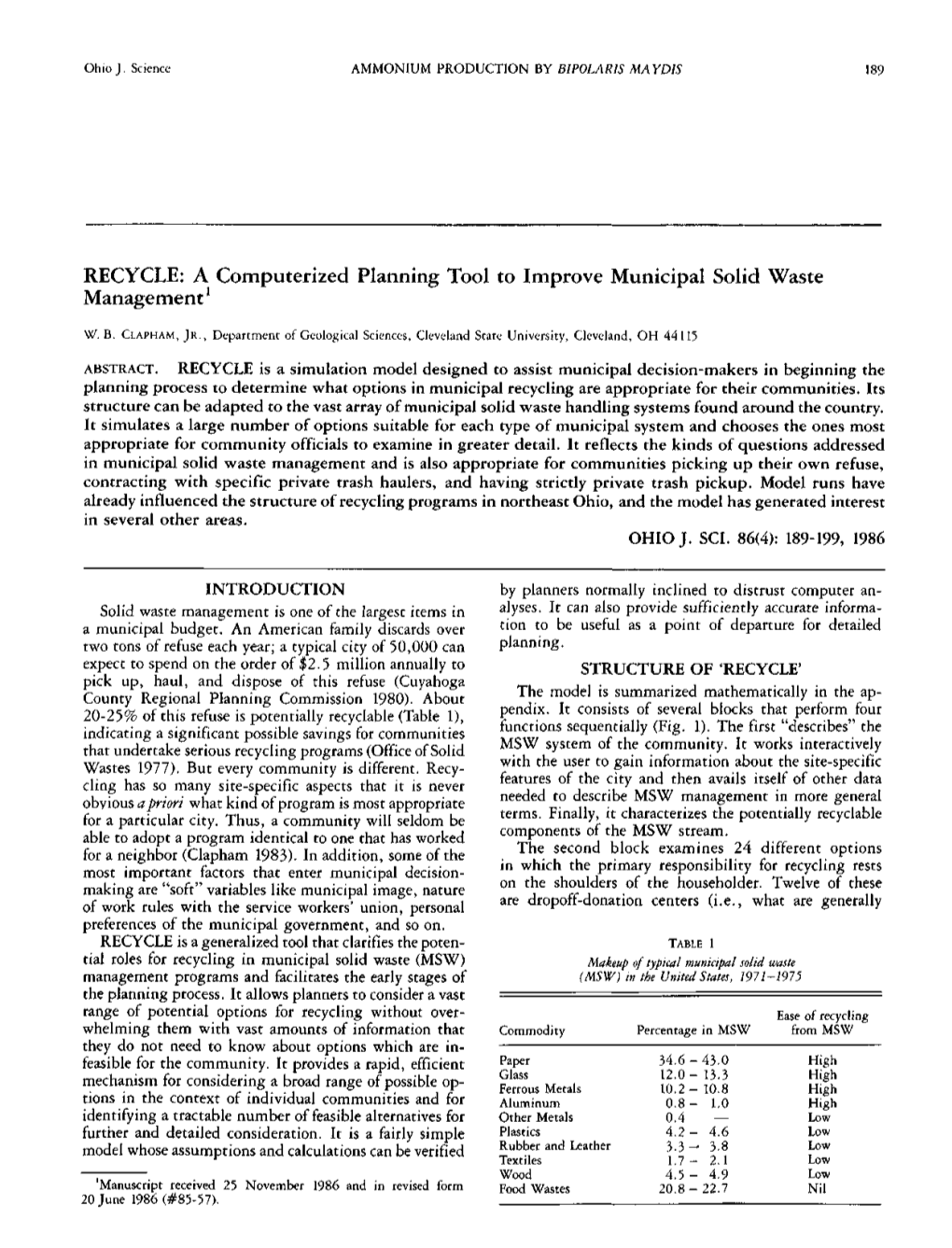 RECYCLE: a Computerized Planning Tool to Improve Municipal Solid Waste Management1