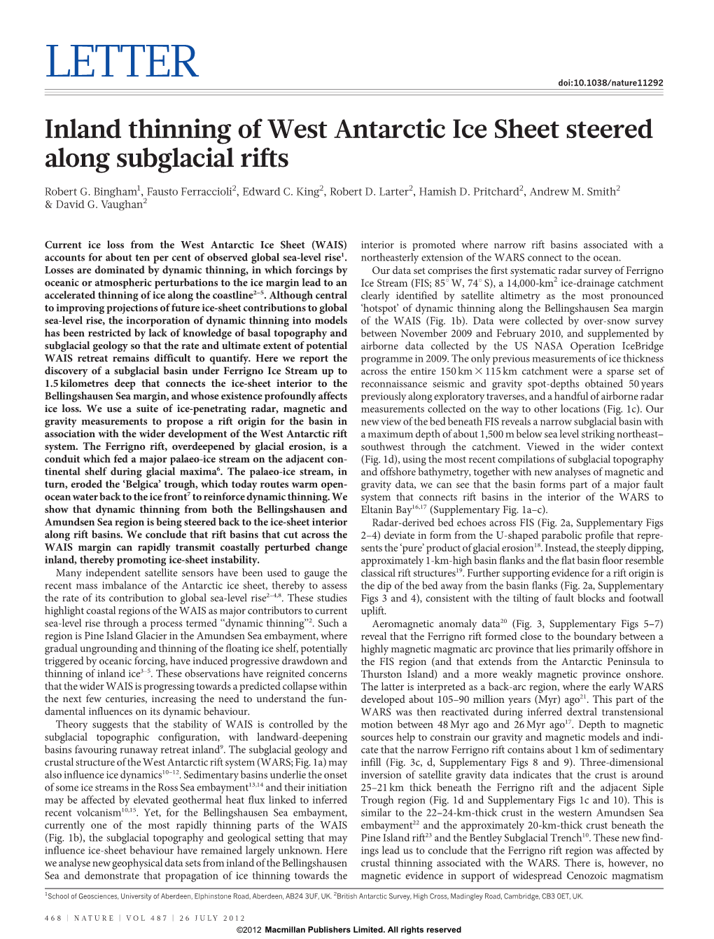 Inland Thinning of West Antarctic Ice Sheet Steered Along Subglacial Rifts