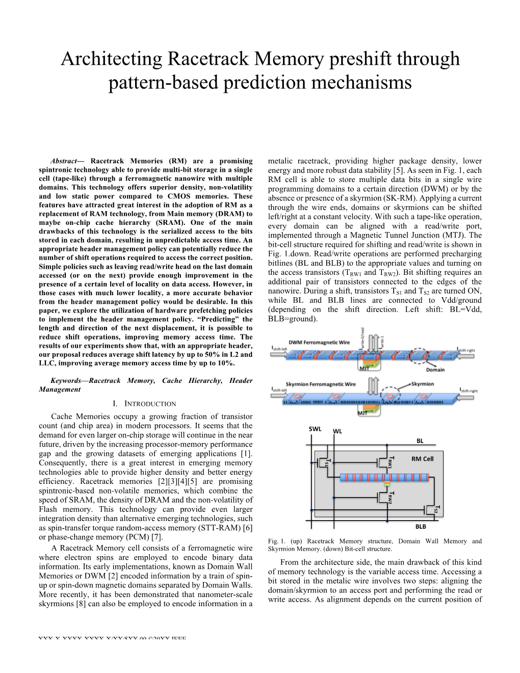 Architecting Racetrack Memory Preshift Through Pattern-Based Prediction Mechanisms