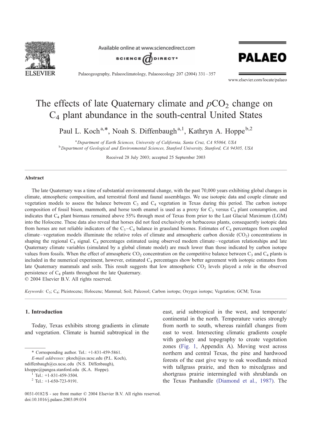 The Effects of Late Quaternary Climate and Pco2 Change on C4 Plant Abundance in the South-Central United States Paul L