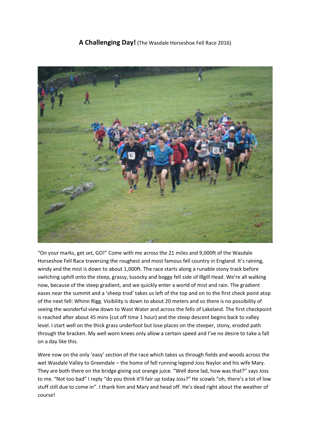 A Challenging Day!(The Wasdale Horseshoe Fell Race 2016) “On