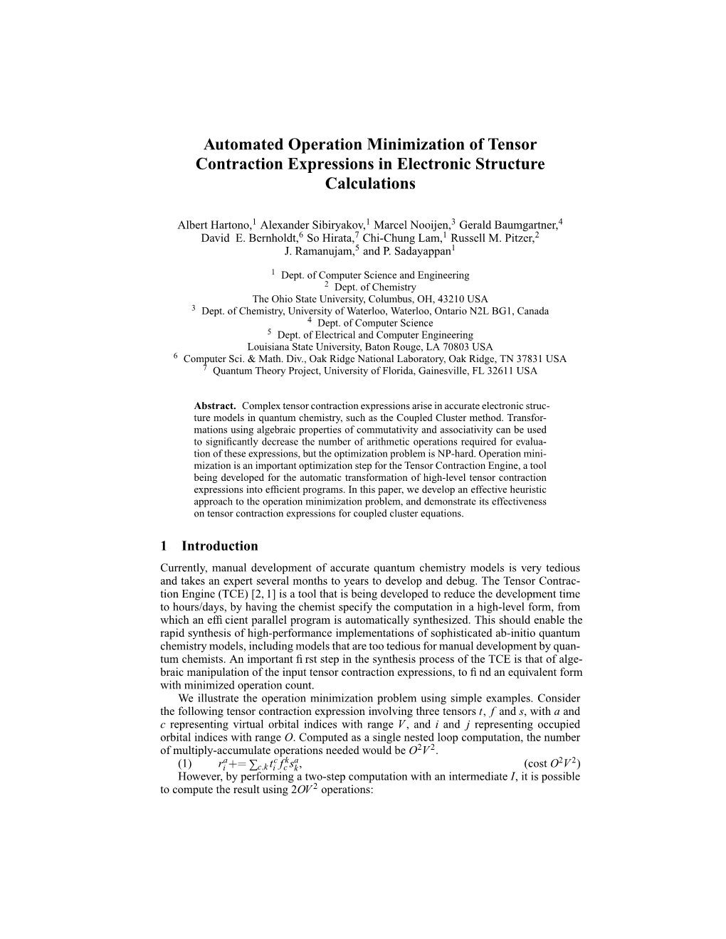 Automated Operation Minimization of Tensor Contraction Expressions in Electronic Structure Calculations