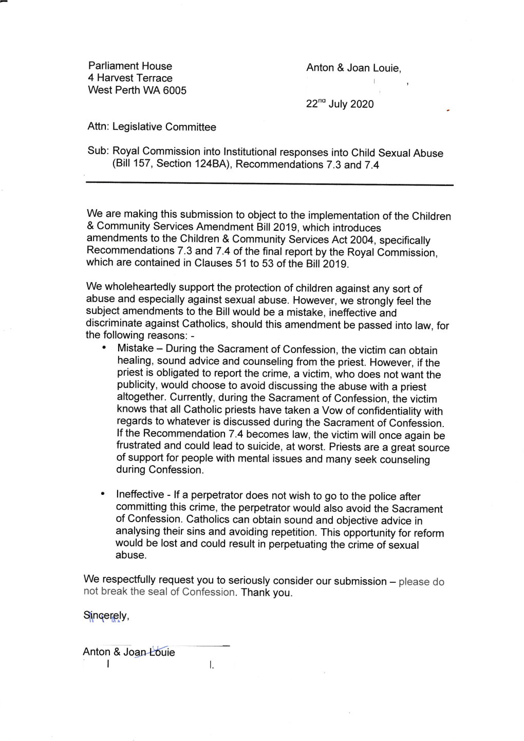 Anton & Joan Louie, & Community Services Amendment Bill 2019