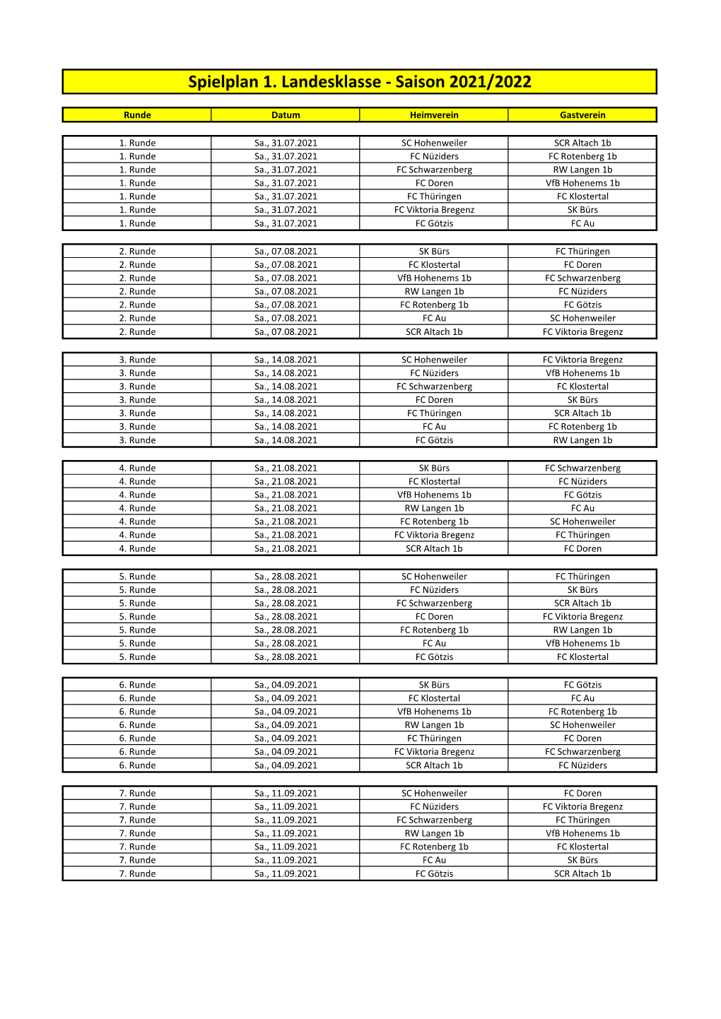 Spielplan 1. Landesklasse - Saison 2021/2022