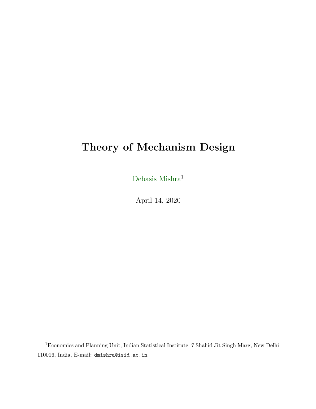 Theory of Mechanism Design