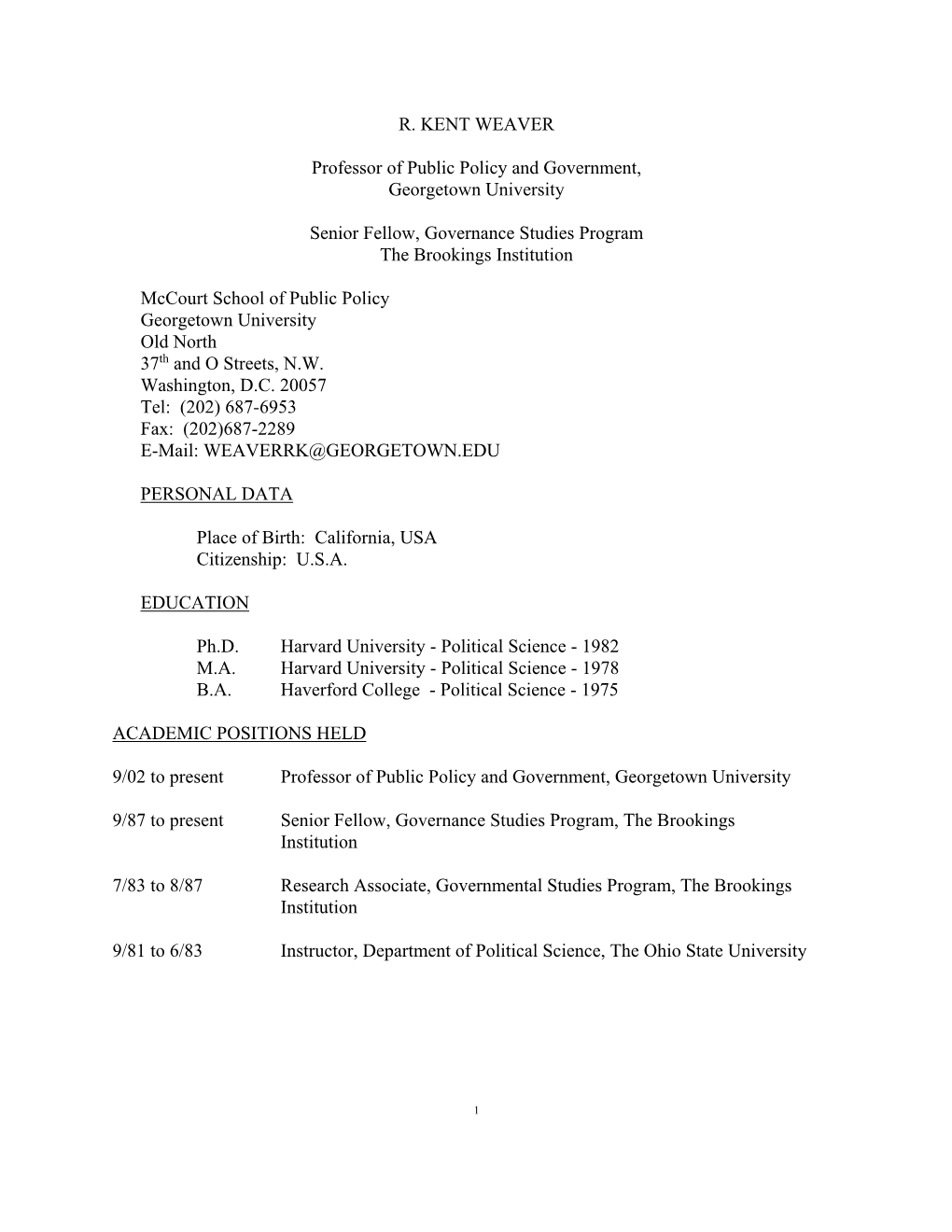 R. Kent Weaver's CV