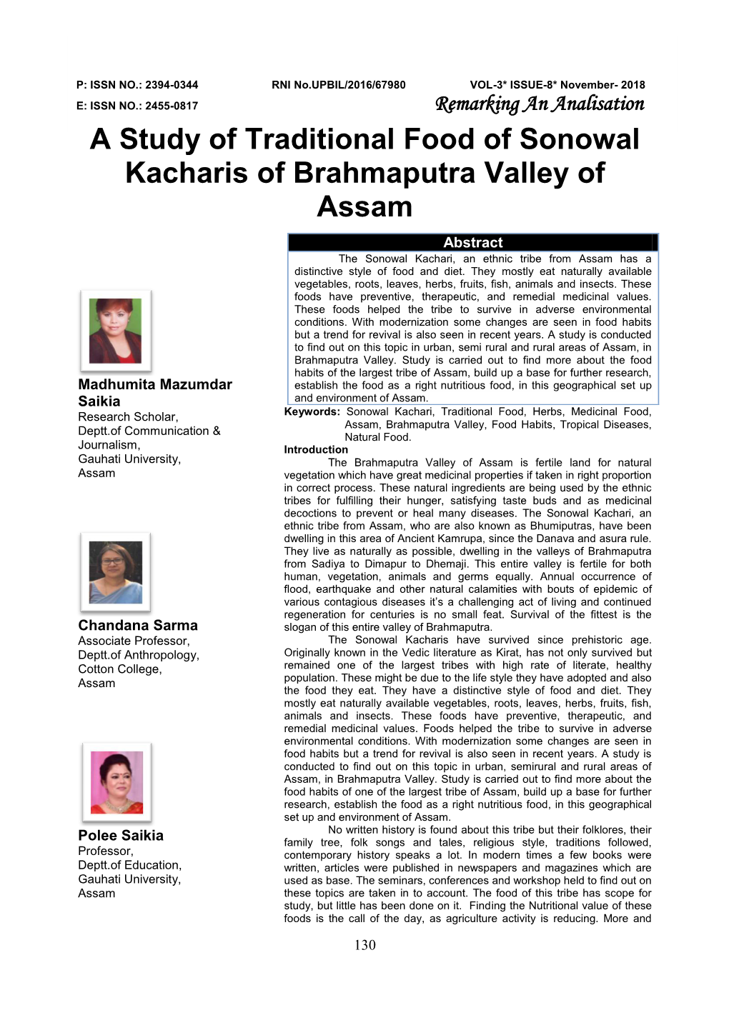 A Study of Traditional Food of Sonowal Kacharis of Brahmaputra