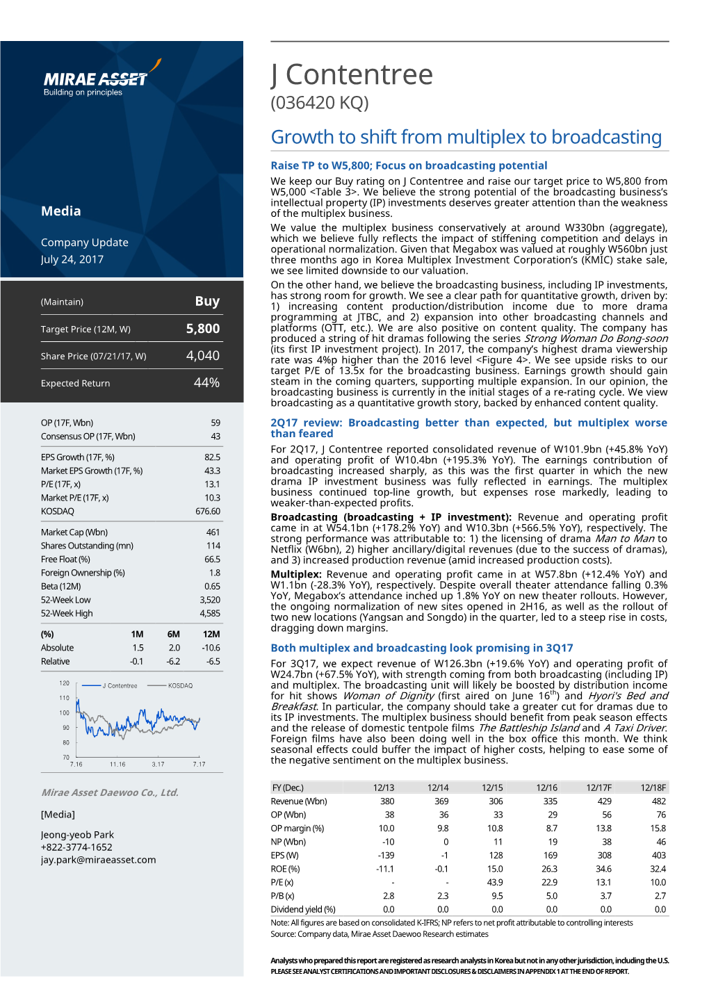 J Contentree (036420 KQ ) Growth to Shift from Multiplex to Broadcasting