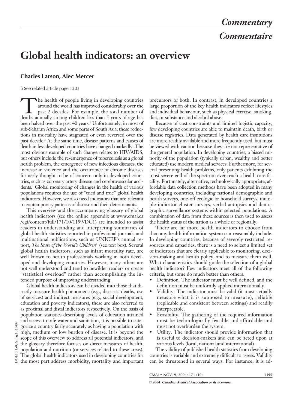 Global Health Indicators: an Overview