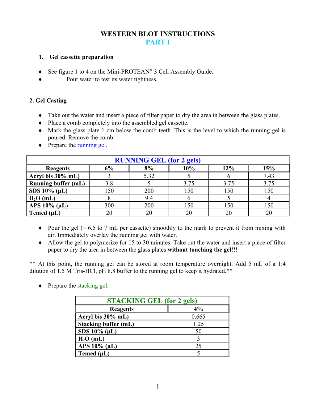 Western Blot Instructions