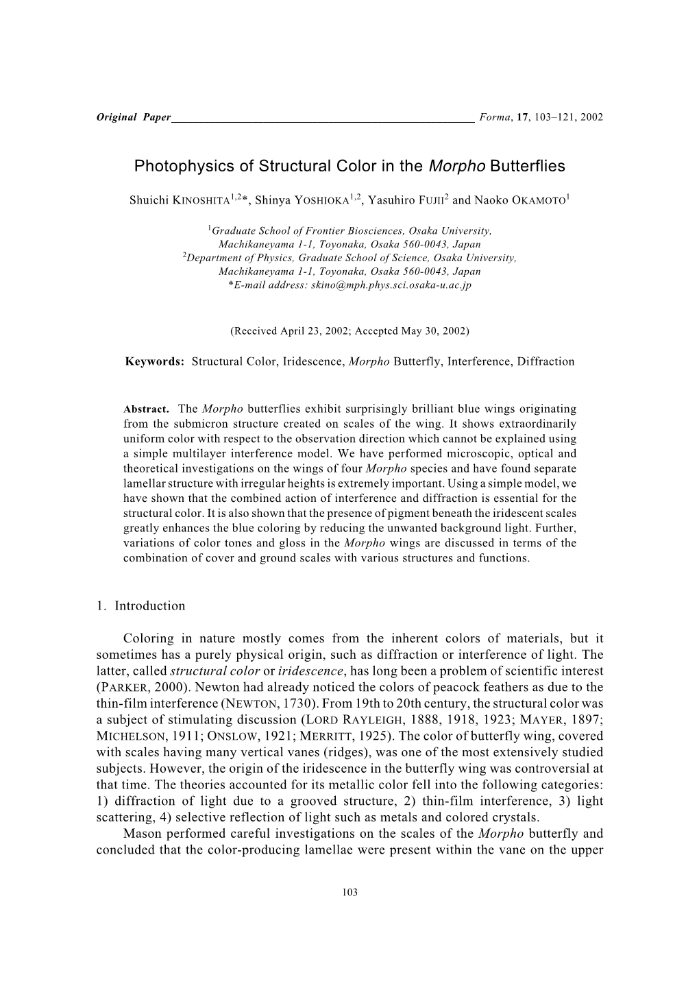 Photophysics of Structural Color in the Morpho Butterflies