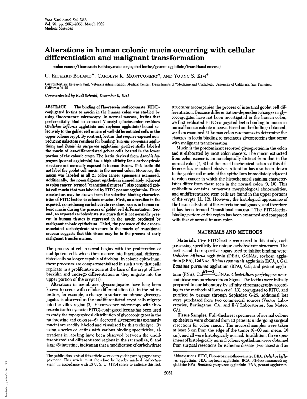 Alterations in Human Colonic Mucin Occurring with Cellular