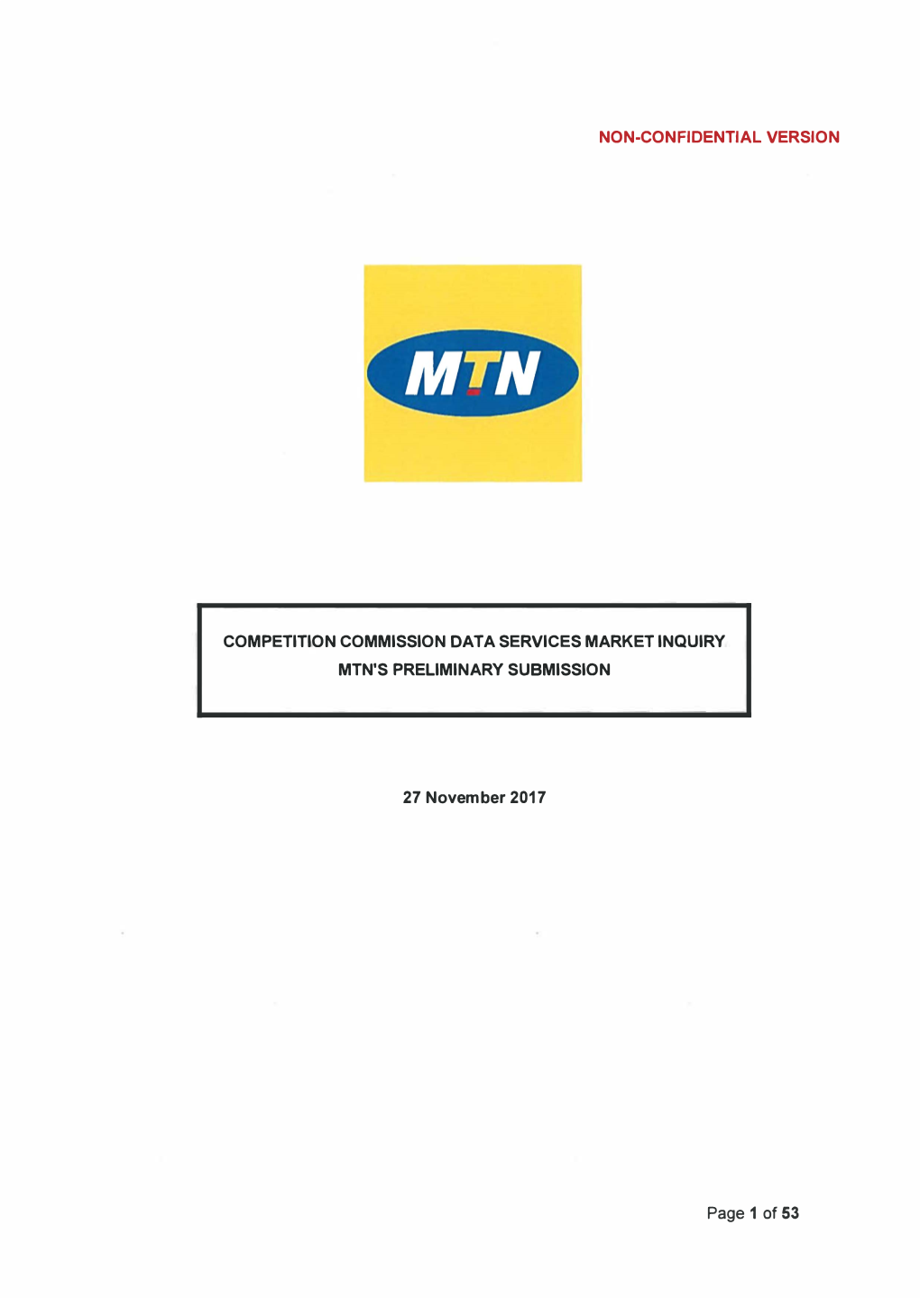 Mtn's Preliminary Submission