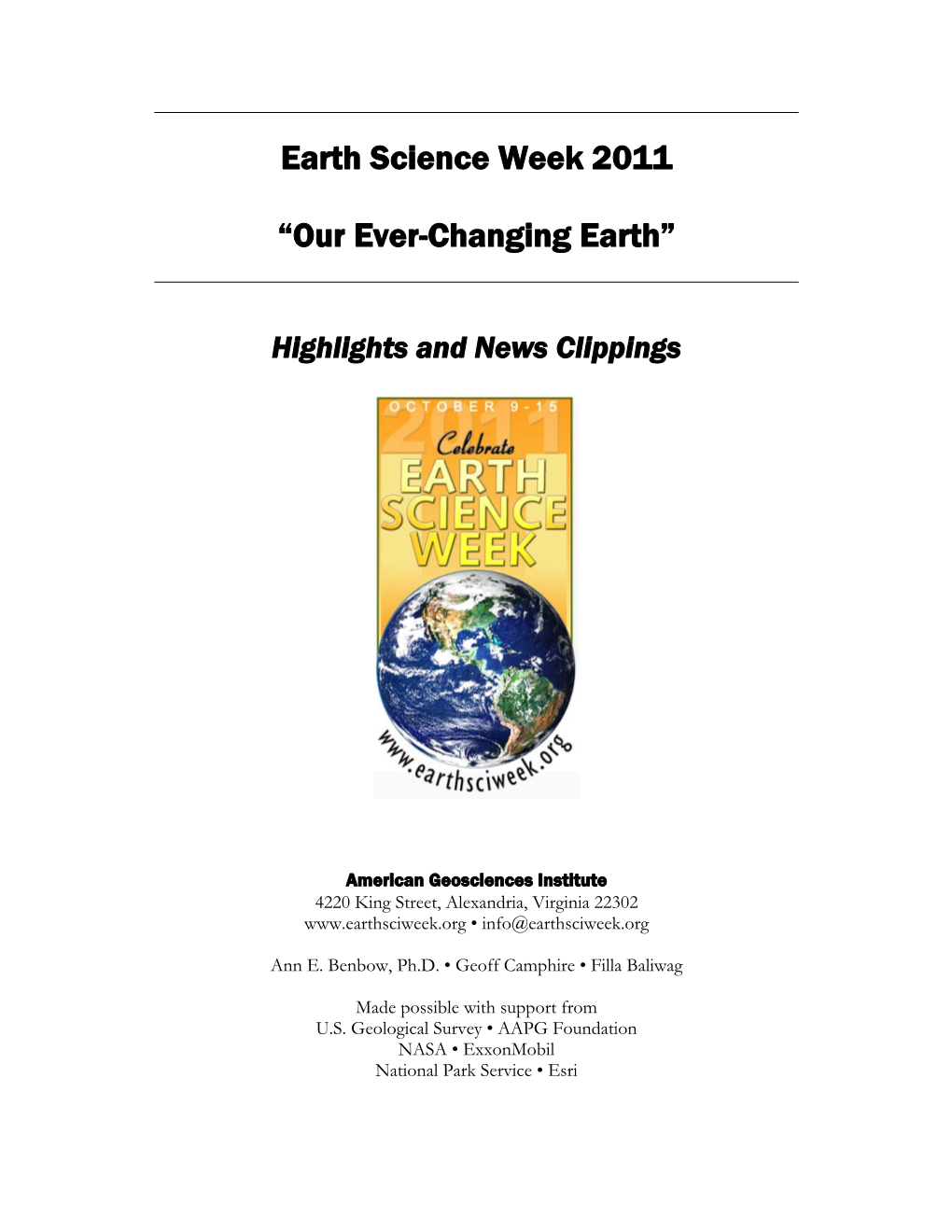 Earth Science Week 2011 “Our Ever-Changing Earth”