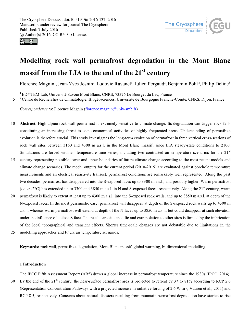 Modelling Rock Wall Permafrost Degradation in the Mont Blanc Massif from the LIA to the End of the 21St Century